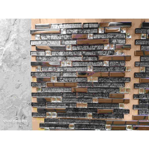 Square & Rectangle glass Mosaic Electroplate Design Decorative Backsplsah Wired Glass Mosaic Tile