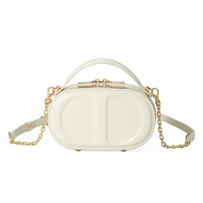 Small Cowhide Oval Box Bag for Women Versatile Genuine Leather Shoulder Crossbody Bag