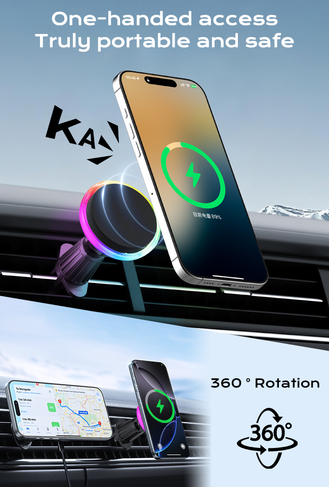 15W Fast Charging Car Wireless Charger With Cooling Fan And Starry Sky Light Step Design And Large Phone Compatibility