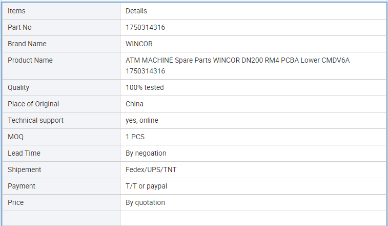 ATM MACHINE Spare Parts WINCOR DN200 RM4 PCBA Lower CMDV6A 1750314316