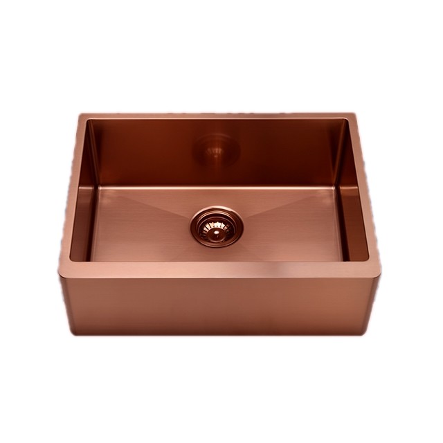 R10 / R15 PVD Rose Gold Apron Single Stainless Steel Sinks Undermount Installation Type