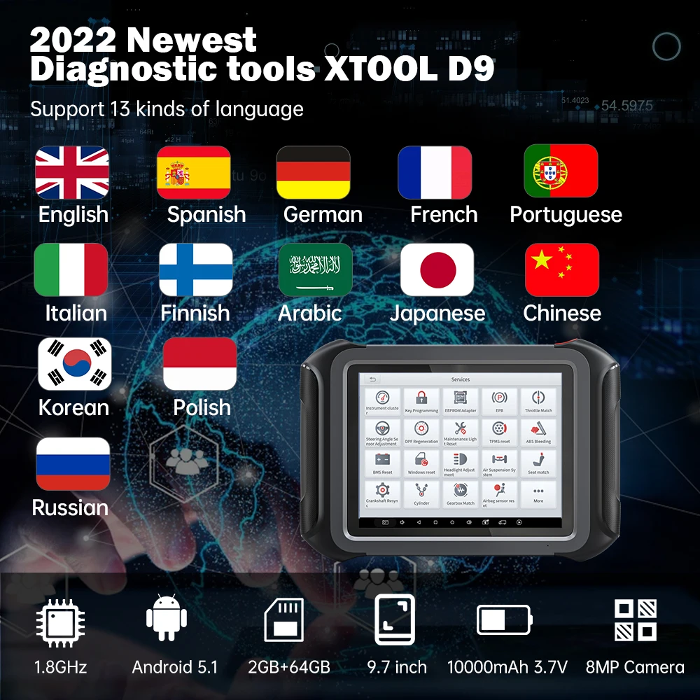 XTOOL D9 All System Diagnostic Scanner ECU Coding Active Test PMI Module Topology Map Support CAN FD DoIP 42+ Services