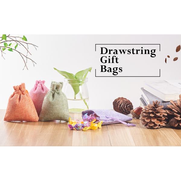 Assorted Colors Burlap Gift Bags with Double Jute Drawstrings Candy Sack Pouch Halloween Treat Gift Bags with Different