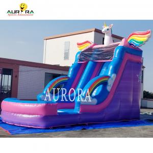 Quality Backyard Inflatable Water Slide Pink Blue Rainbow Horse Design For Kids for sale