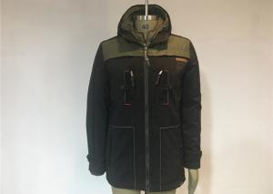 China Undetachable Hooded Mens Polyester Jacket Olive And Black Color Male Winter Coat on sale