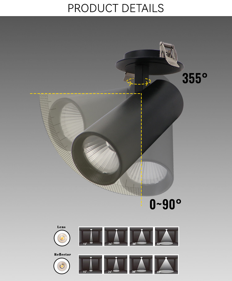 1575lm Adjustable LED Spot Light 2700K 4000K Semi Recessed Downlight Black Track Lighting