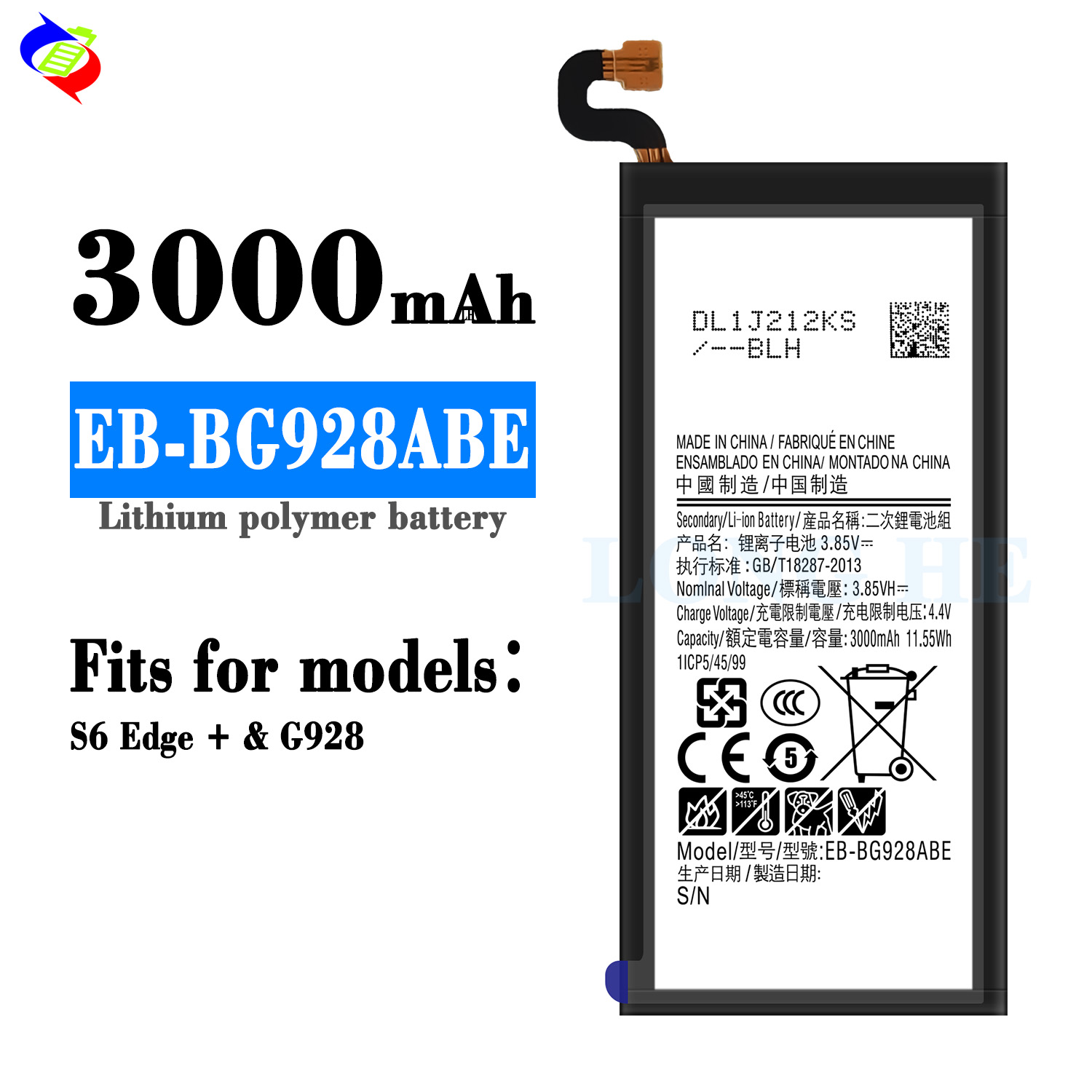 3000mAh EB-BG928ABE Digital Battery Replacement for Samsung S6 Edge Plus SM-G928 G928A