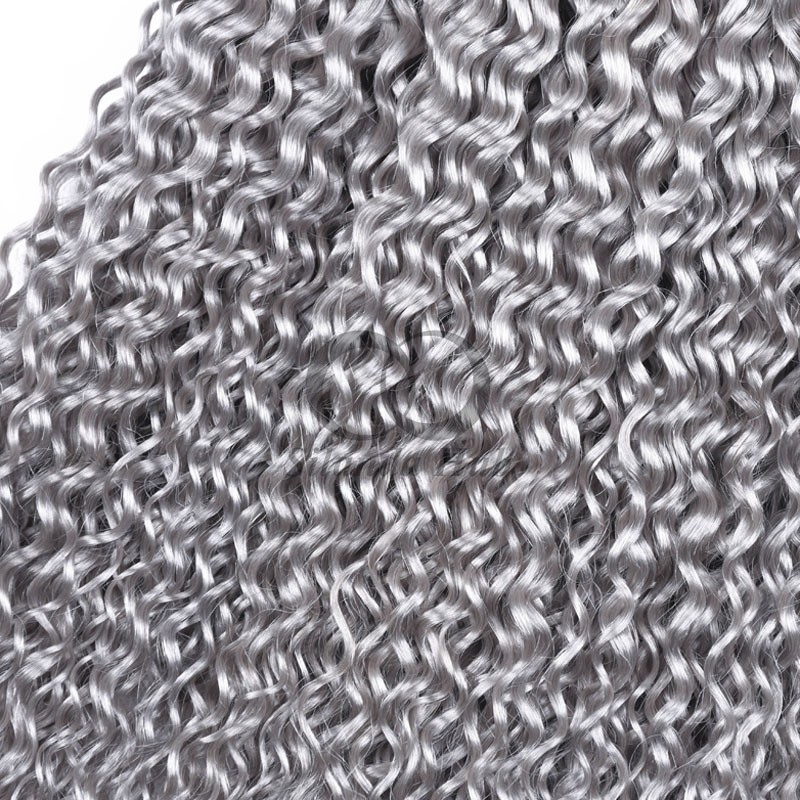 Grey Kinky Curly Remy Human Hair Bundles Sew In Weave Bundles Brazilian Bundle Deals