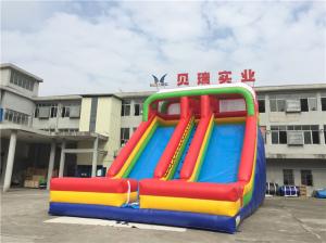 Quality Commercial Rainbow Double Lanes Inflatable Dry Slide For Kids With Logo Printing for sale