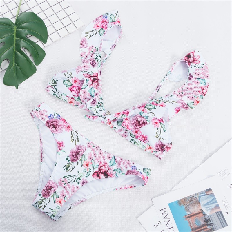 Tiered Layer Tie a Knot Front Top With Low waist Bikini swimsuit high cut