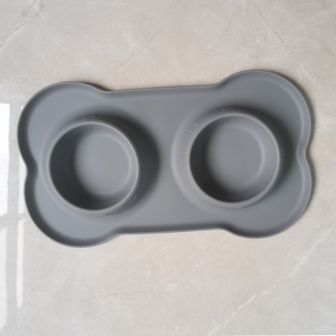 Pet Silicone Anti Spill Bowl Dog Stainless Steel Eating And Drinking Double Bowl