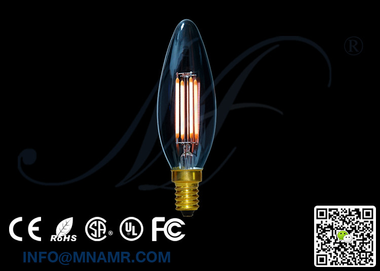 Transparent Glass Bulb 110v 220v E14 4Watts LED Candle Lights C32 Dimmable Warm white Lamps