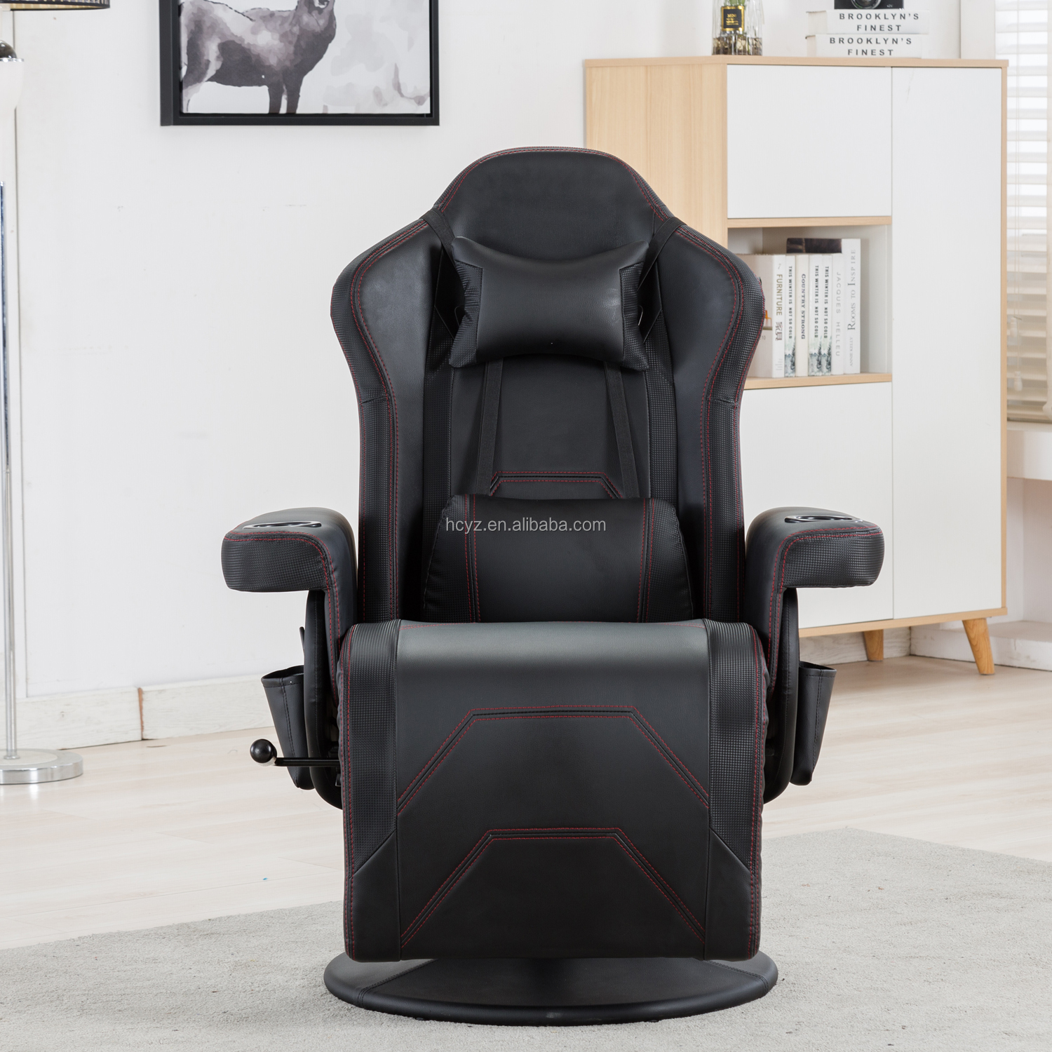 White Racing Style Gaming Chair Executive Office Swivel Seat with Cup Holder and Footrest