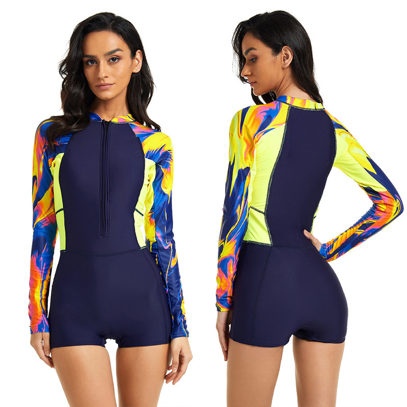 Rash guards Womens 1 Piece Swimsuits Breathable Long Sleeve Surf Bathing Suit