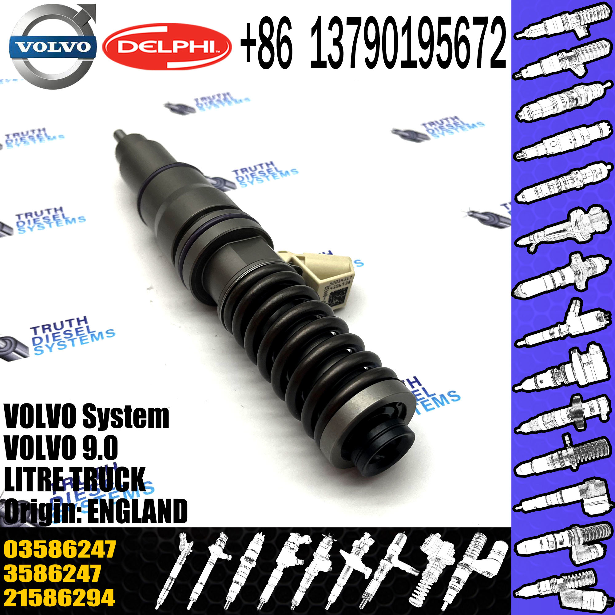 original Diesel Fuel Injector 21586294 BEBE4C15001 BEBE4C10001 03586247 3586247 E1 for VOL 9.0 LITRE TRUCK