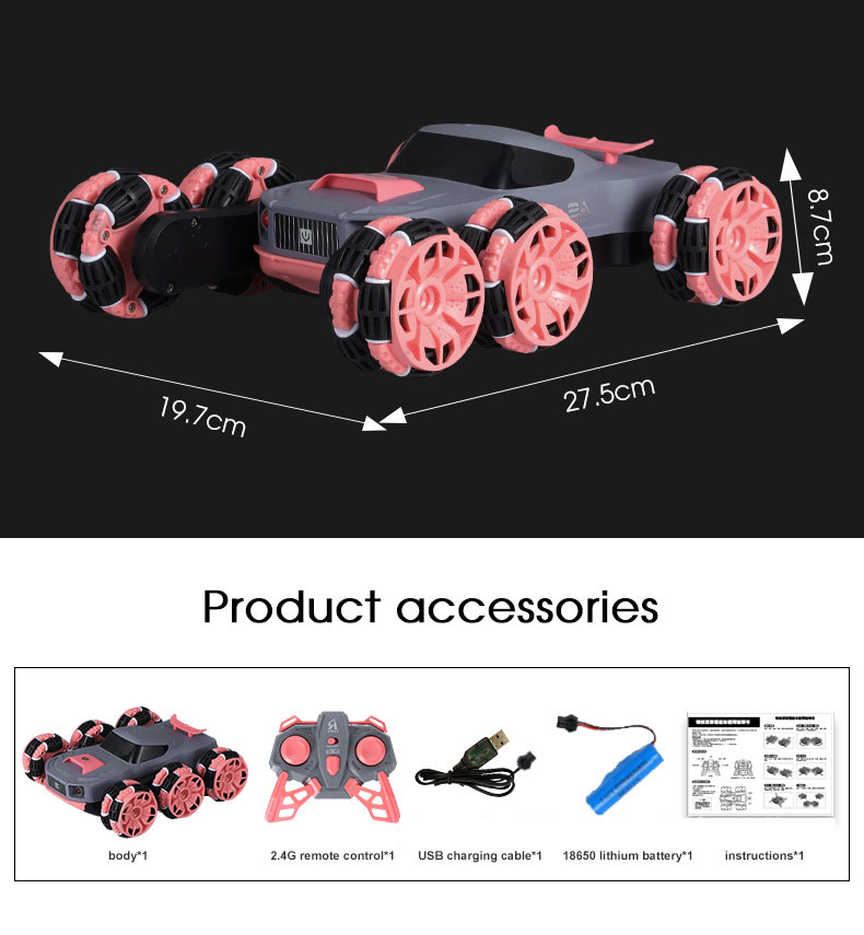 50M Remote Distance Large Six Wheeled Stunt Vehicle with Swing Arm and Tipping Bucket