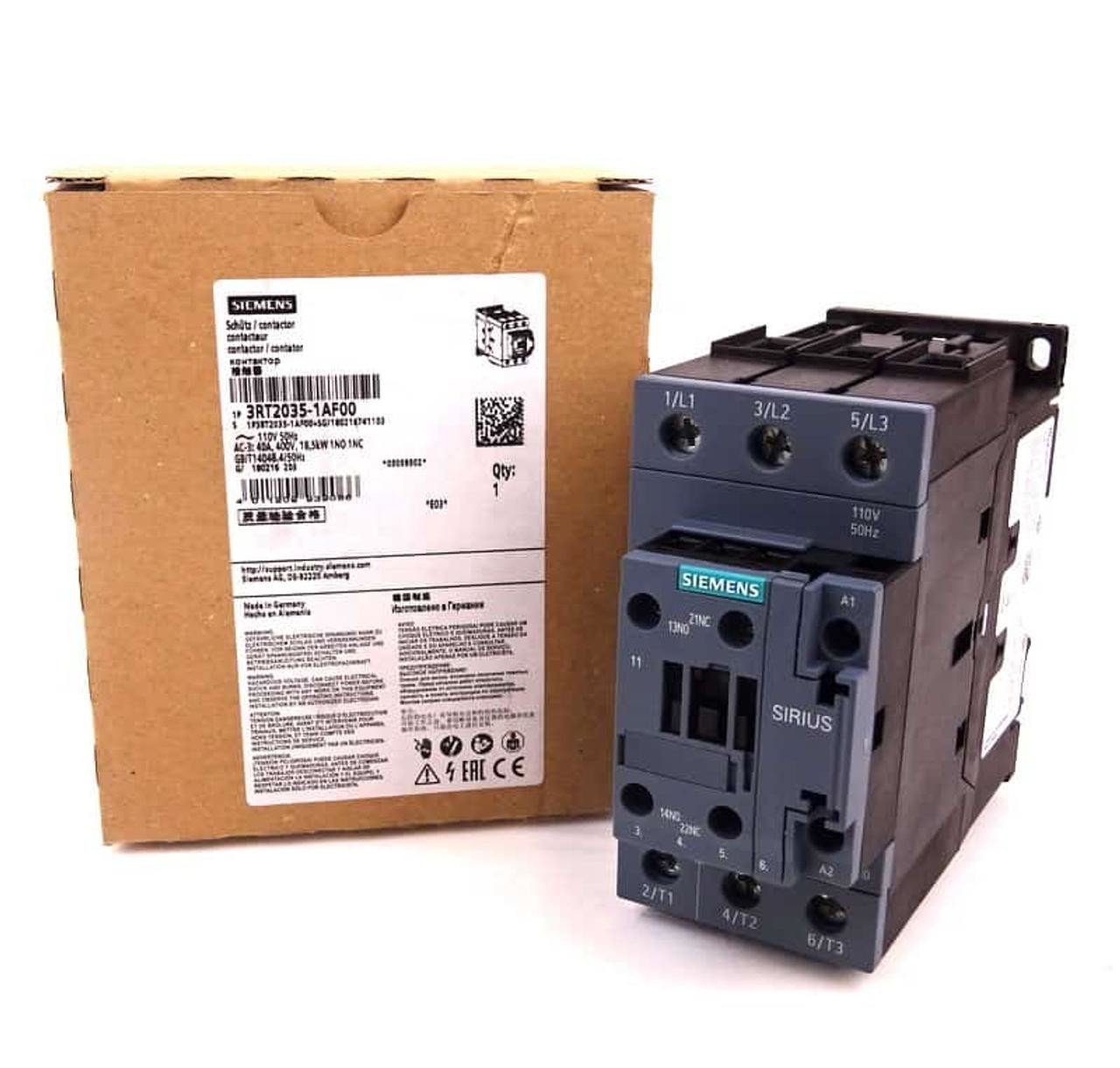 Siemens 3RT2035-1AP00 Contactor with 1 NO 1 NC Auxiliary Contacts Screw Terminal Size S2 6.6W at AC in Hot Operating State