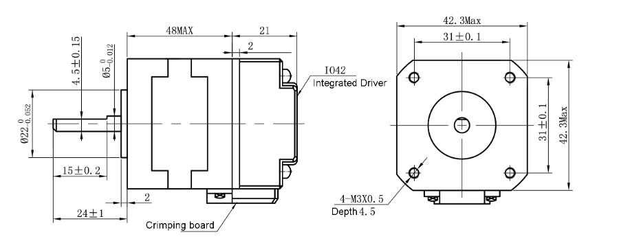 42mm Nema17 Integrated Stepper Motor 4 Wires 1.8 Step Angle