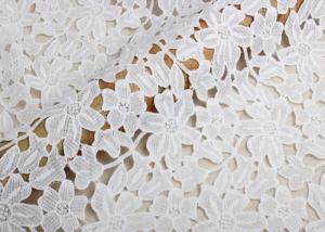 China Ivory Guipure Cotton Stretch Lace Fabric By The Yard With 3D Flower Design on sale