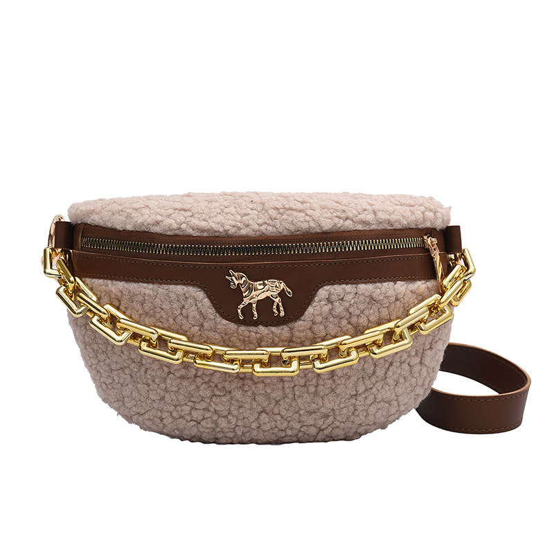 Plush Lambs Wool Fluffy Fur Women's Wait Bag Small Fashion Fabric Winter Female Bag Designer Handbags