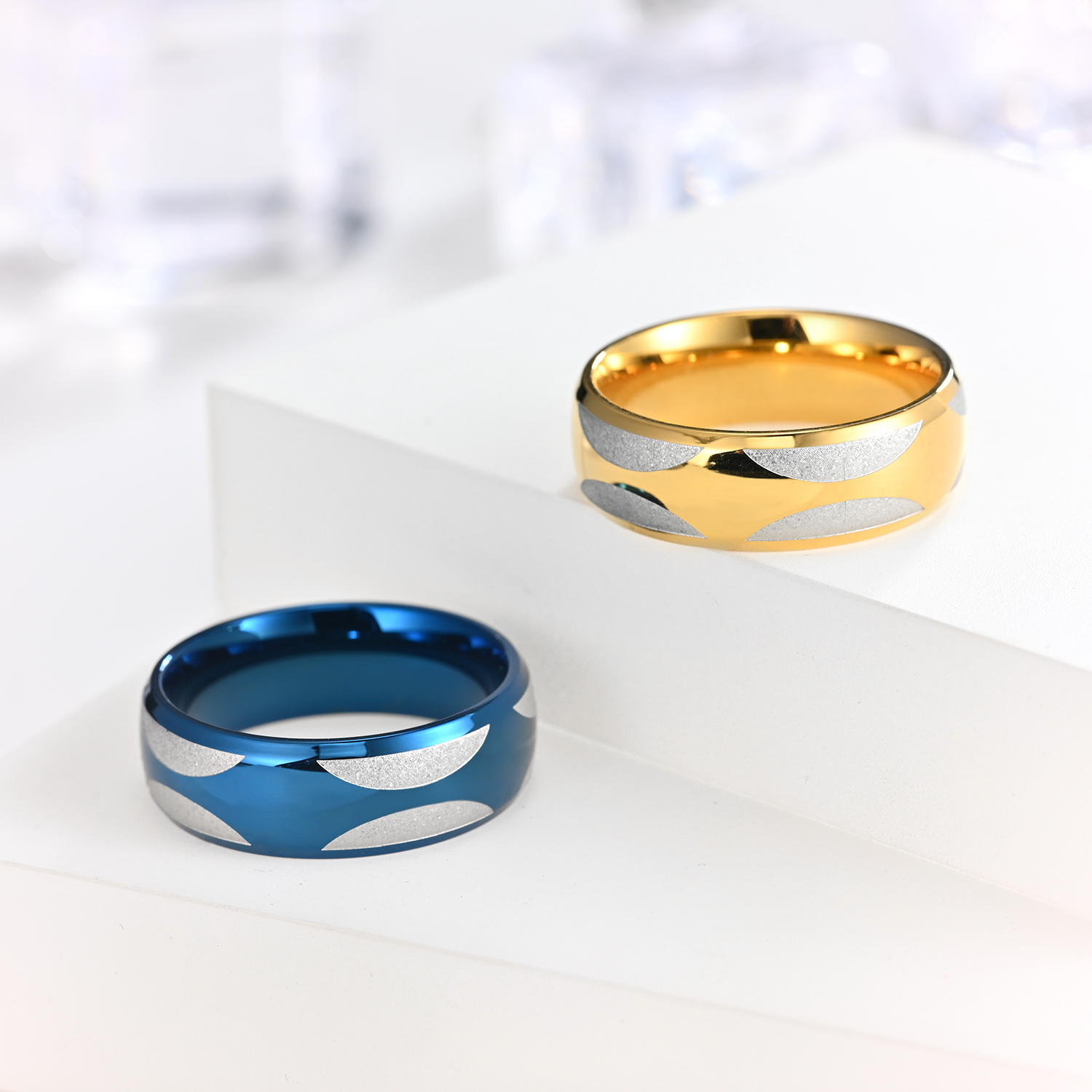 Simple Jewelry Men's Stainless Steel Ring Flower Pattern 8MM Ring