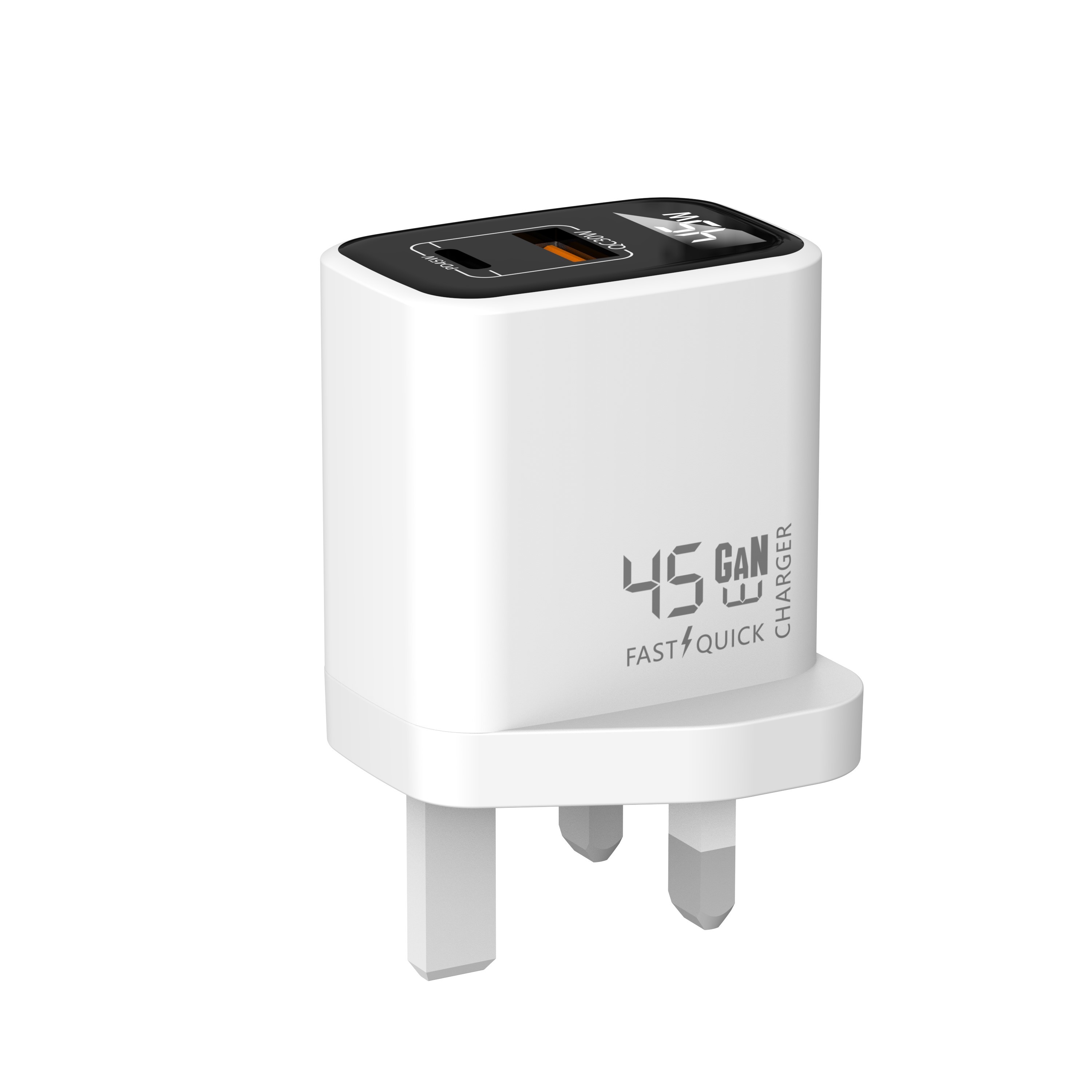 45W GaN Fast Charging USB C Charger Display Color Adapter For Laptops, Smart Phones, Tablets And Thousands