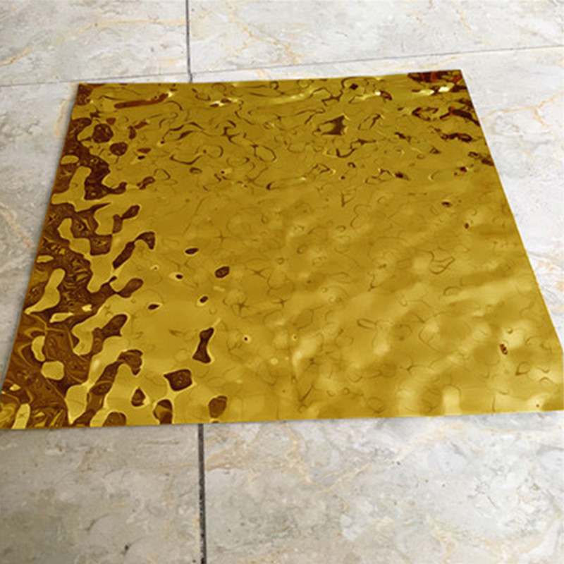 AISI 304 PVD Color Yellow Titanium/Champagne Gold Water Wave Stainless Steel Metal Sheet