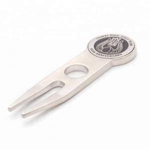 Quality Hot sale metal custom logo golf divot repair tool pitch fork with ball mark for sale
