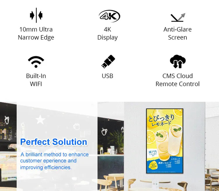 MP3/WMA Wall Mounted Digital Signage 1920x1080 Resolution With 1 Year Warranty