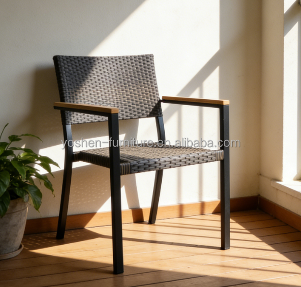 Yoshen French Bistro Dining Arm Chair Rattan Comfortable Waterproof Contemporary Design Outdoor Hotel Restaurant