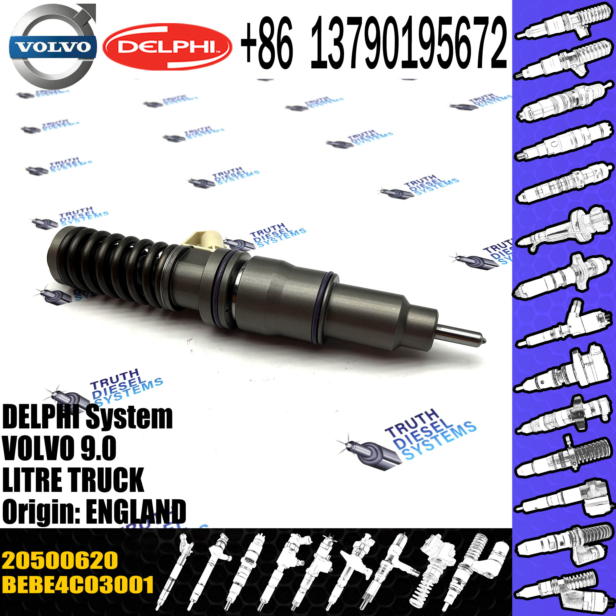 Fuel Injector BEBE4D11001 20500620 20747798 for Excavator EC460B EC360B Diesel Engine D12D