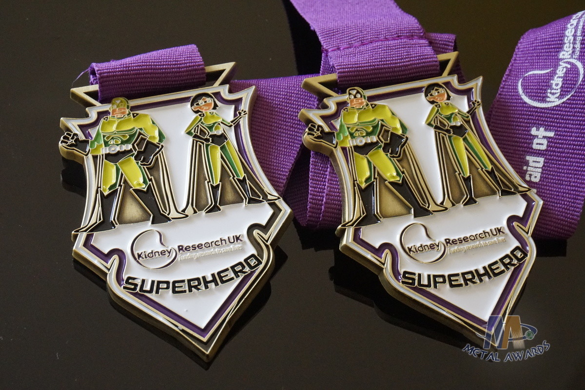 Superhero Bespke Logo Metal Award Medals Filling Soft Enamel Colors And Printing Ribbon