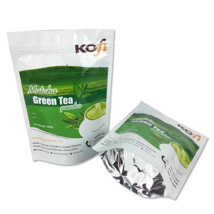 resealable aluminum foil zip lock stand up green coffee tea bag