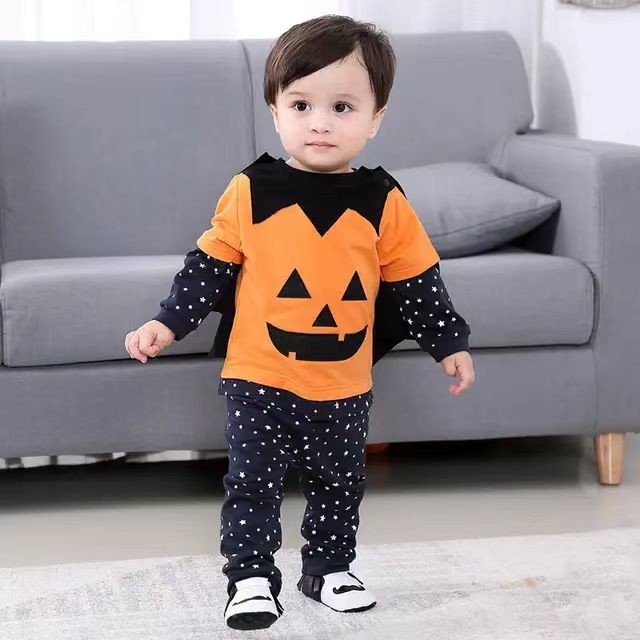 Kids Clothes Children Halloween Pumpkin Infant Bodysuit Jumpsuit Toddler Long Sleeve Pants Hat Cloak Set Baby Romper