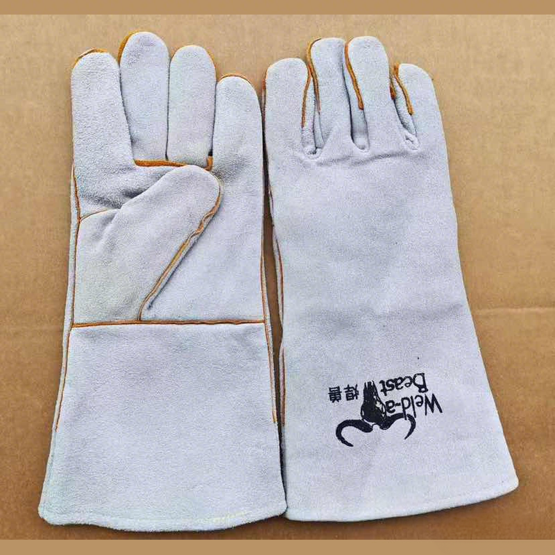 Split Cowhide Welding Gloves , Double Layer Heat Resistant Welder Gloves , Short Driver & Long Cuff Leather Safety Gloves , Anti Spark Wear Resistant