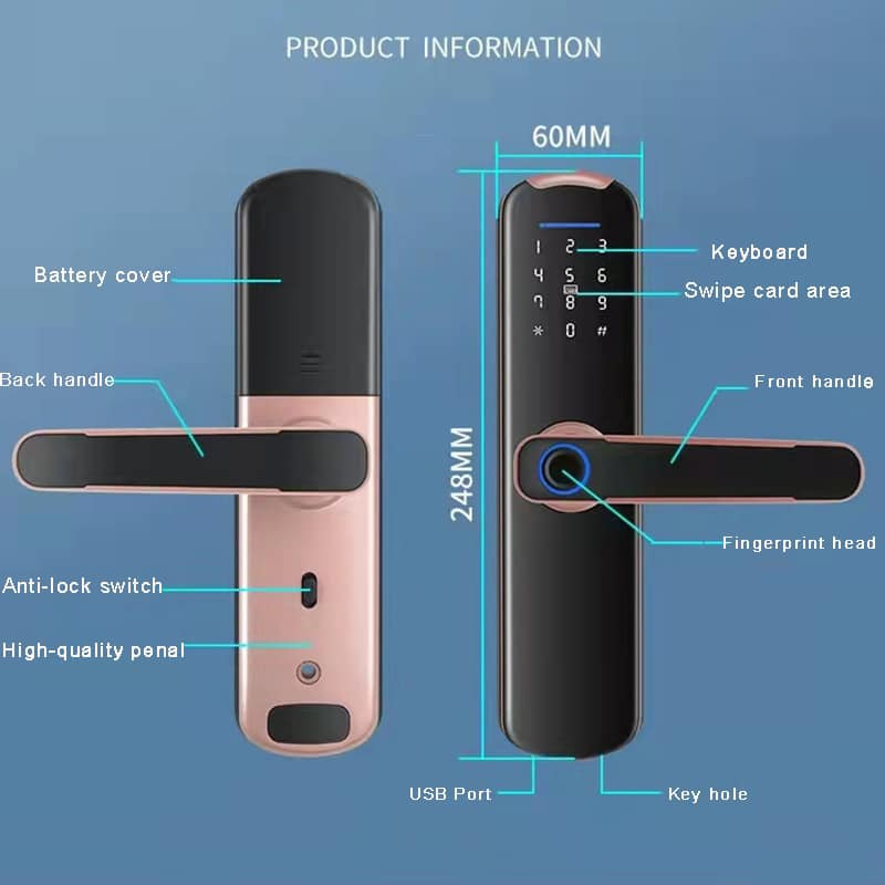 Tuya Smart Lock Home Digital Card App Controlled Door Lock Biometric Fingerprint Door Lock