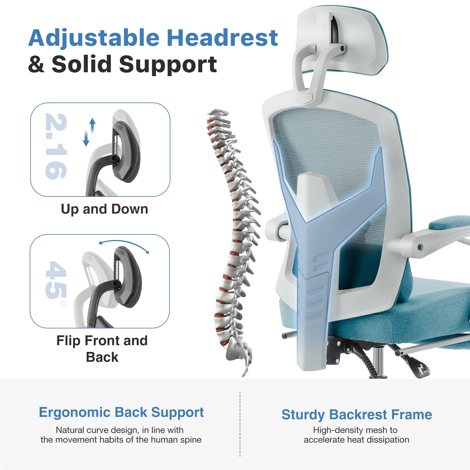 3 Gas Lift Ergonomic High Back Office Chair with Lumbar Pillow and Retractable Footrest