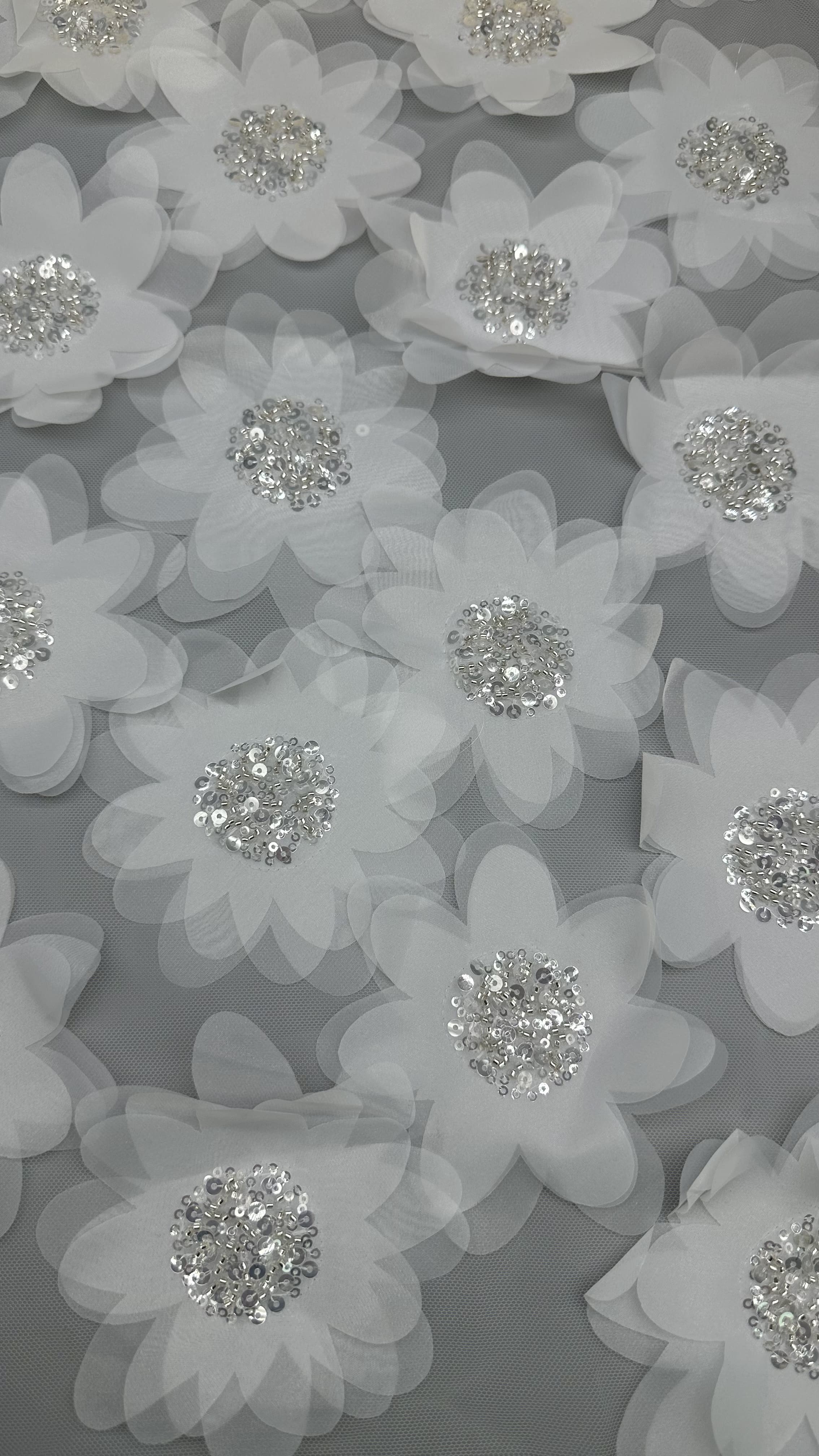 French Chantilly Lace Fabric For Mesh Breathe 3D-Floral Premium Lace Sequin Fabric Luxury