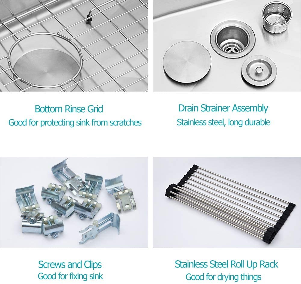 18 Gauge Undermount Sink 304 Stainless Steel Kitchen Sink with Drain Board