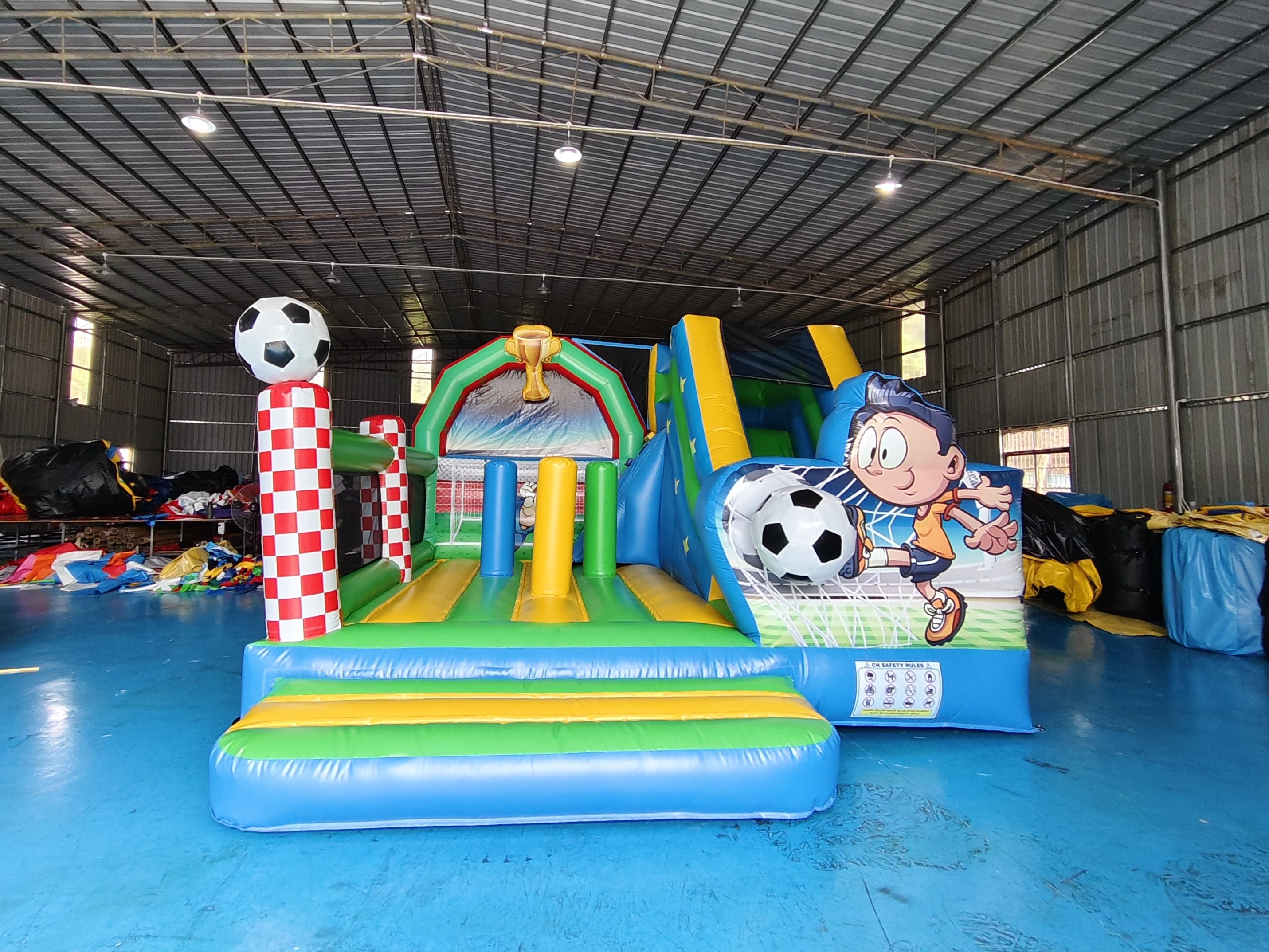 Kids PVC Inflatable Bouncer Combo With Slide Soccer Theme Castle Playground