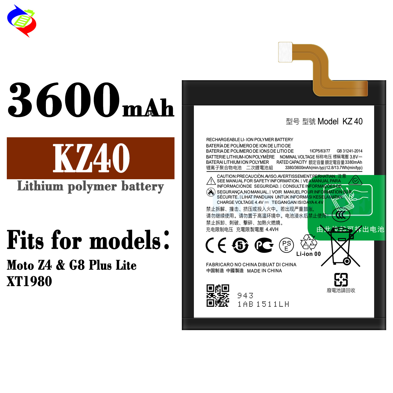 3600mAh Polymer Battery for Moto Z4 KZ40 Stock and Double IC Protection