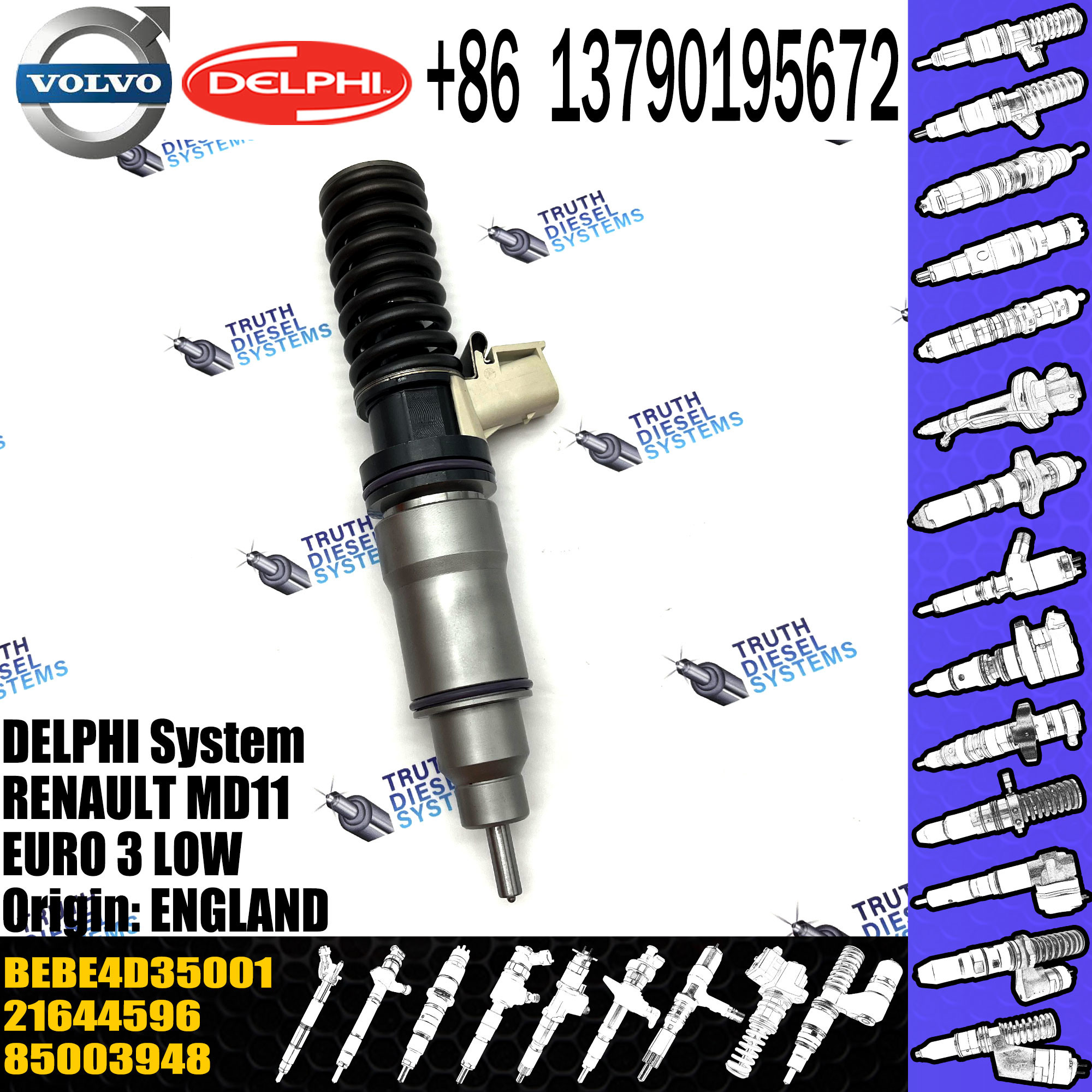 Diesel Fuel Injector 21644596 7421582094 7421644596 21582094 21644596 85003948 BEBE4D35001 For 11LTR EURO3 LO