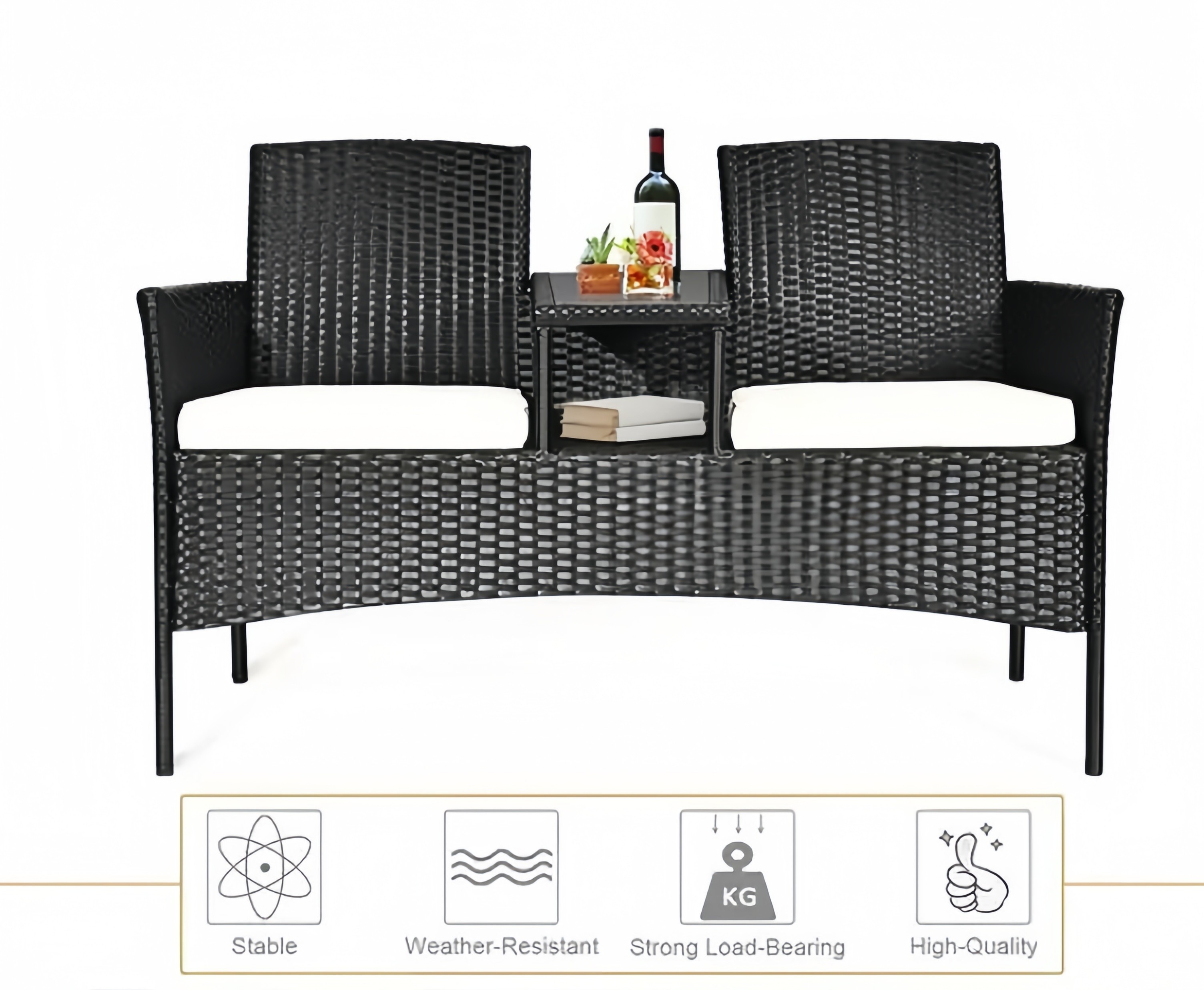 153cm Loveseat Set Patio Wicker Conversation Set Rattan Removable Cushions