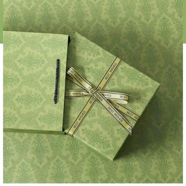 Green Embossing Cardboard Cosmetic Packaging Box With Ribbon