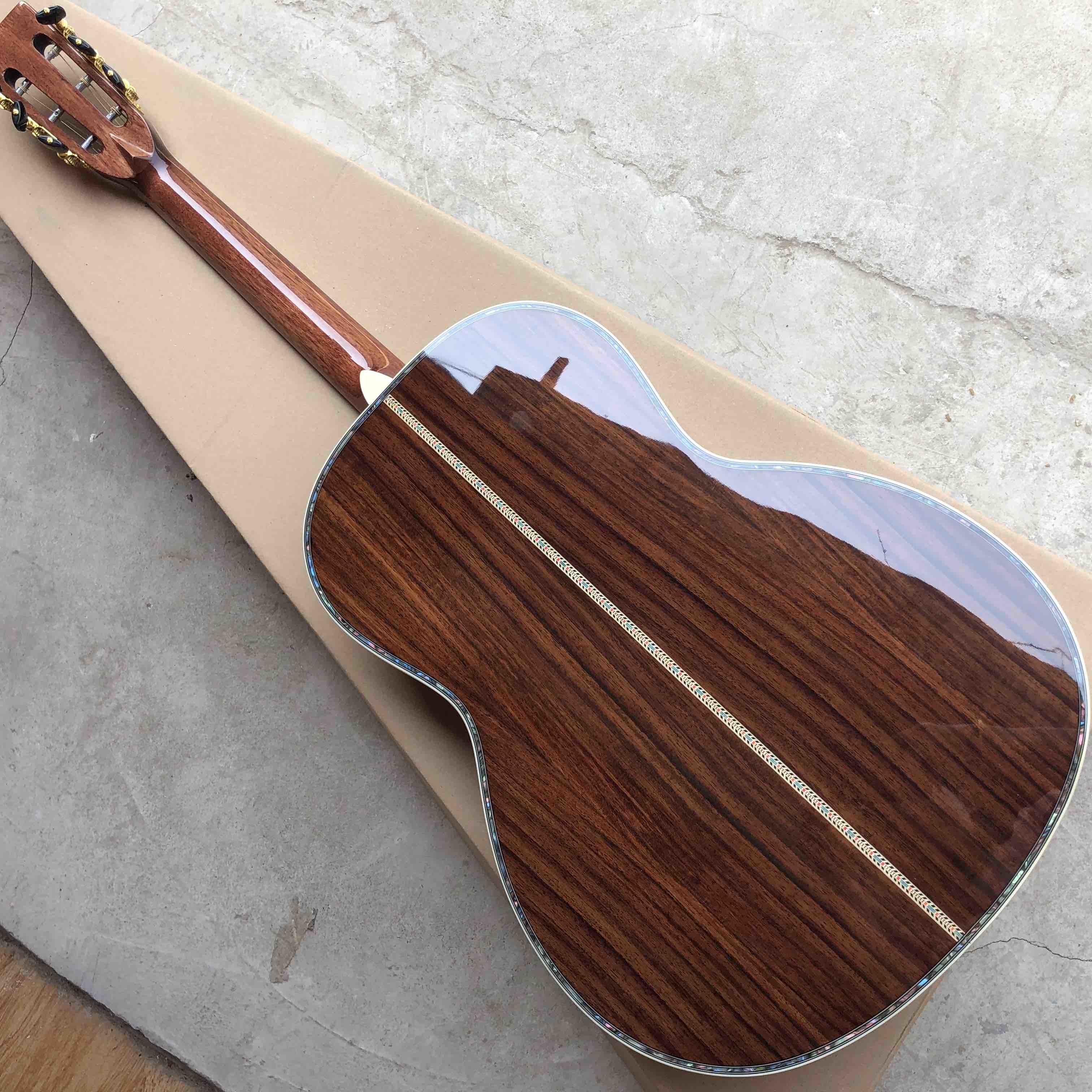 OEM custom acoustic guitar OOO body shape Guitar solid Cedar top real abalone binding and ebony fingerboard