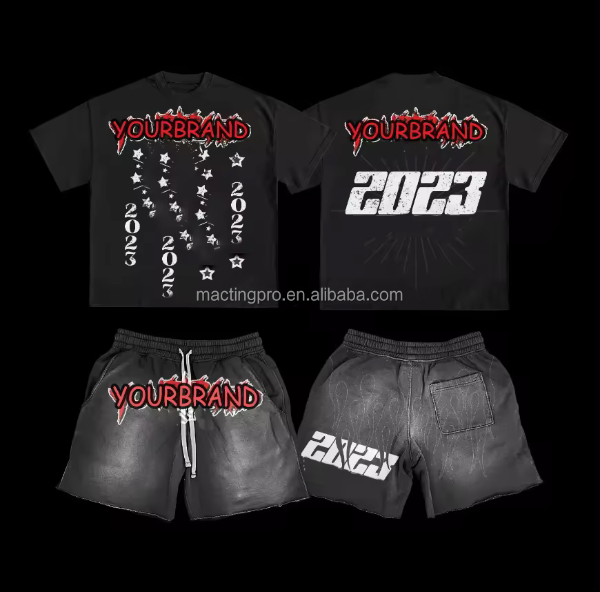 Custom Men's Vintage Washed Graphic Tank Top and Sweat Shorts Set with Digital Print