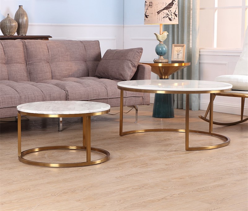 Modern Design Metal Base Marble Coffee Table Set