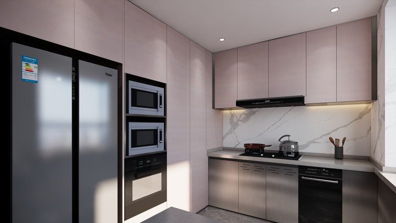 Modern Sleek Elegant Pink And Original Finish Stainless Steel Kitchen Cabinets