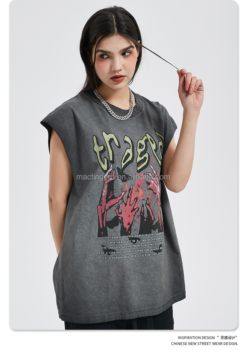 Customized Men's Acid Wash Vintage Tank Tops with Oversized Design and DTG Print Logo
