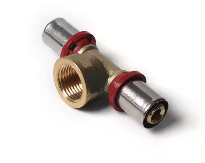 150 PSI Brass Compression Tee Fitting for Industrial Press Fitting PEX 16-32mm Female Thread Tee Brass Pex Pipe Fittings